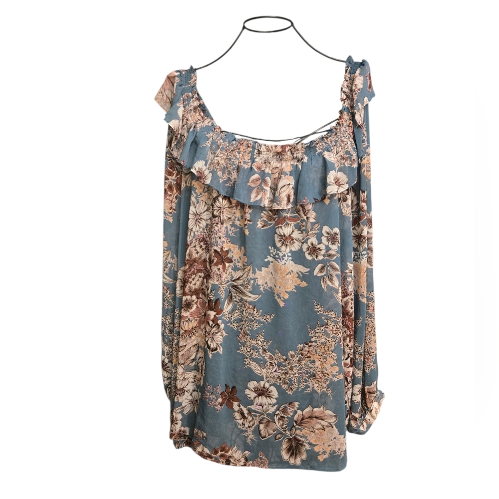 Torrid Plus Size Floral Top in Brown, Blue & Cream Size 4X